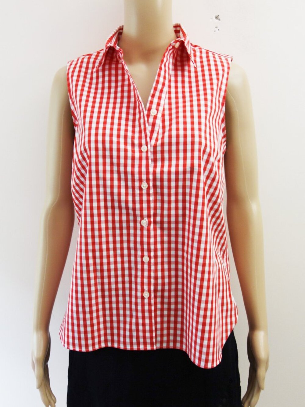 Lands’ End Red & White Gingham No Iron Supima Cotton Button Down Top (8P) NWOT!